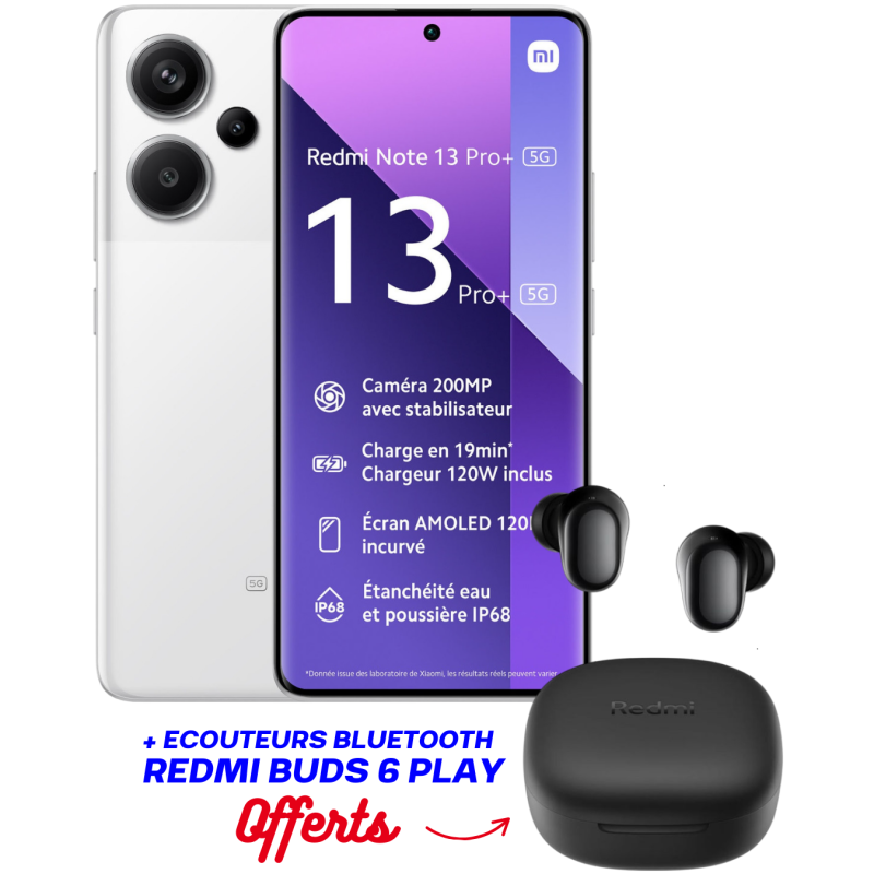 Smartphone XIAOMI Redmi Note 13 PRO + Ecouteurs Bluetooth Redmi buds 6 play Offerts